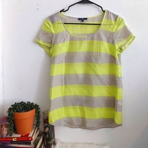 Silk Top XS Gap Neon Chartreuse Stripe
